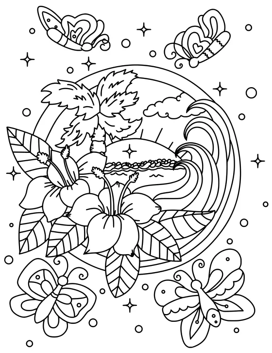 Palm, wave, and hibiscus, the Bold version: thicker, darker lines and fewer tiny details