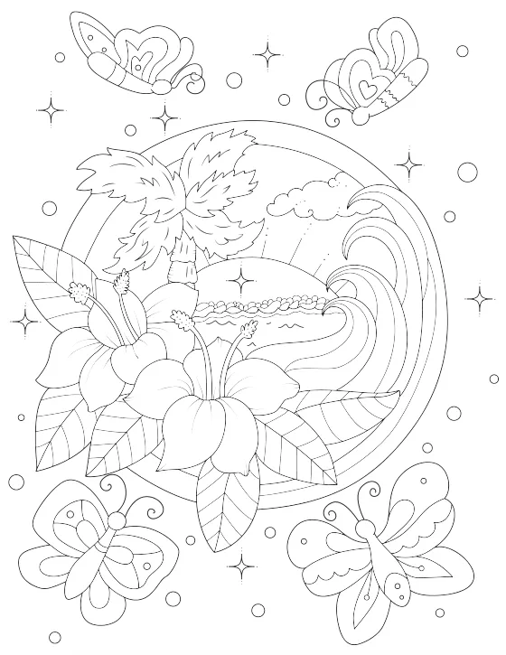 Palm, wave, and hibiscus, the Regular version