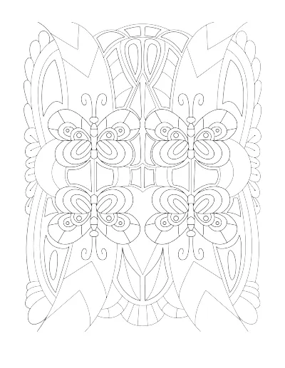 Coloring page of a mirrored floral pattern, the same on both sides. Regular version.