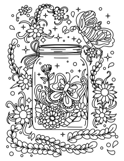 Mason jar bouquet, the Bold version: thicker, darker lines and fewer tiny details