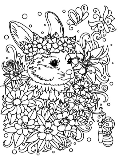 Rabbit in the flowers, the Bold version: thicker, darker lines and fewer tiny details