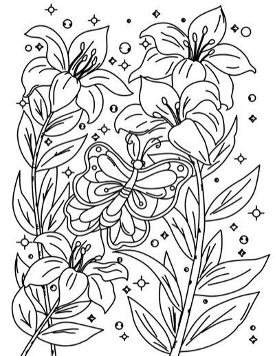 Lilies and sparkles, the Bold version: thicker, darker lines and fewer tiny details