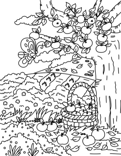 Apple tree and basket, the Bold version: thicker, darker lines and fewer tiny details